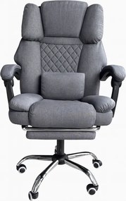 Ergonomické kancelárske kreslo s podnožkou a masážou - sivá textília
