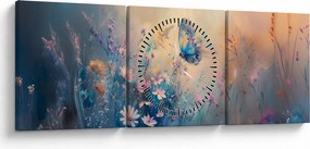 Obraz - Lúka s motýľom (s hodinami) (90x30 cm)