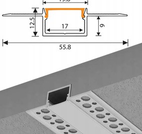 ECOLIGHT Zapustený hliníkový eloxovaný profil - sada 2m