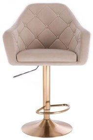 LuxuryForm DESIGN Barová stolička ANDORA VELUR na zlatom tanieri - krémová