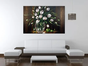Gario Ručne maľovaný obraz Maľované tulipány Rozmery: 120 x 80 cm
