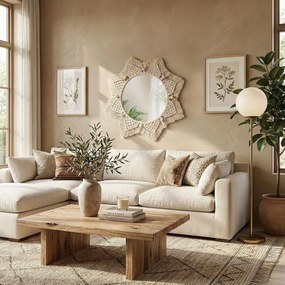 Okrúhle nástenné zrkadlo BOHO 55 cm béžové