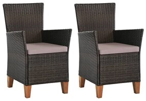 Vonkajšie stoličky s podložkami 2 ks, polyratan, hnedé 44099
