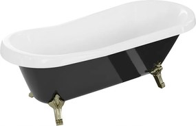 Mexen Retro voľne stojaca vaňa 170 x 75 cm, biela/čierna, zlaté nožičky