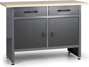 Pracovný stôl do dielne G1, 840 x 1200 x 600 mm, 2 zásuvky, 2 skrinky