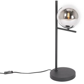 Art Deco stolná lampa čierna a dymové sklo - Flore