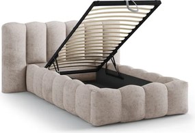 Svetlohnedá čalúnená jednolôžková posteľ s úložným priestorom s roštom 90x200 cm Lupine – Micadoni