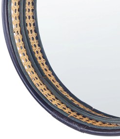 Okrúhle ratanové nástenné zrkadlo ø 60 cm čierne DAKSA Beliani