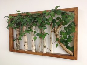 Drevený obraz s brezovým drevom a listami 60cm x 100cm