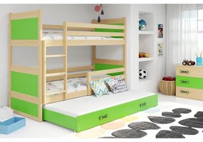 Detská poschodová posteľ s výsuvnou posteľou RICO 200x90 cm Zelená Biela