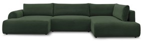 Tmavozelená menčestrová rozkladacia/s úložným priestorom rohová pohovka (pravý roh/do tvaru "U") Lucien – Bobochic Paris
