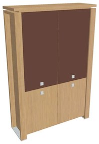 Vysoká skriňa Verno+ 140 x 46 x 210 cm, kombinované dvere, dub svetlý / hnedá