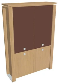Vysoká skriňa Verno+ 140 x 46 x 210 cm, kombinované dvere, dub svetlý / hnedá