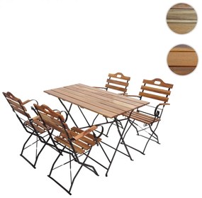 Záhradná súprava 4 skladacích stoličiek a stola HWC-J40, drevo / kov - hnedá