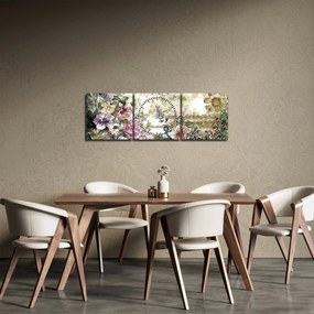 Obraz - Dizajnové kvety (s hodinami) (90x30 cm)