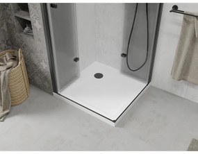 Mexen Lima Duo, sprchový kút 70 (dvere) x 70 (dvere) cm, 6mm číre sklo, čierny profil + SLIM sprchová vanička biela 5cm + čierny sifón, 856-070-070-70-02-4010B