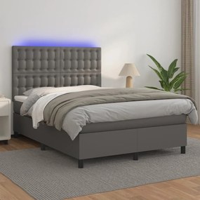 Boxspring posteľ s matracom a LED sivá 140x190 cm umelá koža 3135943