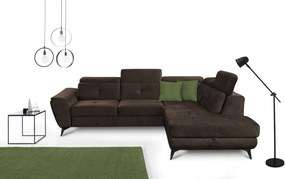 Rohová sedacia súprava Sergio, tmavo hnedá látka, pravý roh
