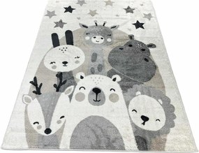 TA Bielo-sivý detský koberec C5637A_74F_37 WHITE / L.GREY ANIMAL so zvieratkami a hviezdičkami Rozmer: 140x200 cm