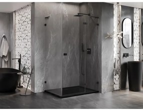 Mexen Lunar, L pravý výklopný sprchový kút 95 x 70 cm, 8mm číre sklo, čierny profil, 834L-095-070-70-00-P