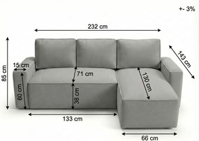 Rozkladacia obojstranná sedacia súprava do L SMART BOUCLE 232x143 cm, krémová