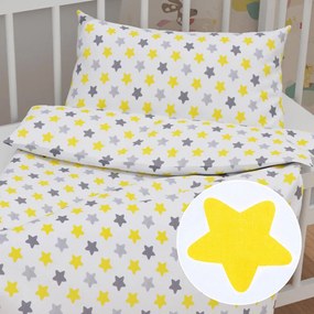Biante Detské bavlnené posteľné obliečky do postieľky Sandra SA-203 Žlto-sivé hviezdy Do postieľky 100x135 a 40x60 cm