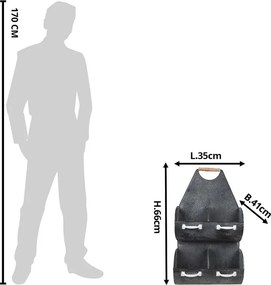 Čierna antik kovová nástenná polica so 4mi boxmi - 35*41*66 cm