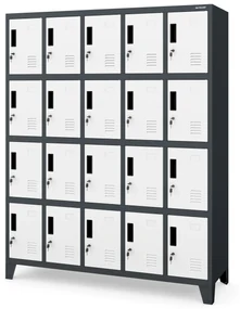 Kovová skriňa s 20 boxami ROBERT, 1360 x 1720 x 450 mm, antracitovo biela