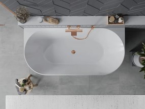 Mexen Oval Slim, voľne stojaca vaňa ku stene, 170 x 80 cm, biela-šedá, ružové zlato prepad, 52661708062-60