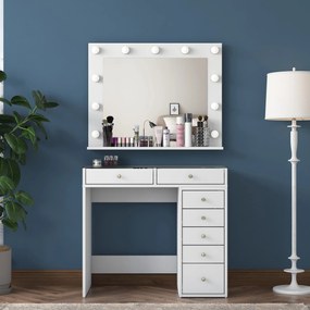 Toaletný stolík Melissa 03 s LED zrkadlom biely/čirý