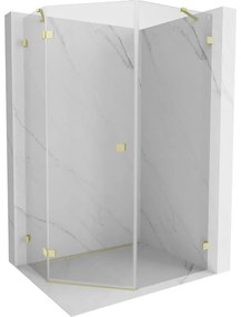 Mexen Lunar, Päťuholníkový sprchový kút Mexen Lunar s výklopným ľavým oknom 80 x 100 cm, 8mm číre sklo, zlatý matný profil, 831-080L-100P-55-00-L