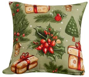 Obliečka na vankúš z mikrovlákna CHRISTMAS PRESENTS 45x45 cm, zelený