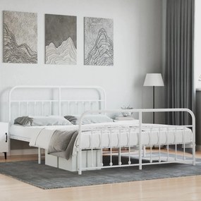 Kovový rám postele s čelom a podnožkou biely 183x213 cm 352650