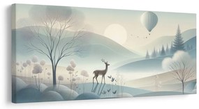 Obraz lesná krajina s jeleňom a horami
