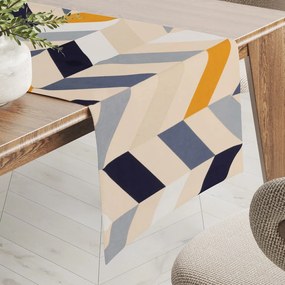 Biante Bavlnený behúň na stôl Sandra SA-751 Veľké cik-cak modro-žlto-krémové pruhy 35x160 cm