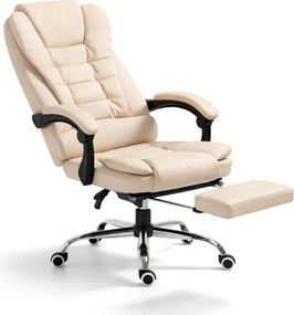 Kancelárske kreslo BOSS s podnožkou - krémová ekokoža