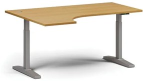 Výškovo nastaviteľný stôl, elektrický, 675-1325 mm, rohový ľavý, doska 1600x1200 mm, sivá podnož, buk