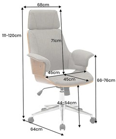 Kancelárska stolička otočná MANHATTAN 44-54 cm, textúrovaná látka, sivá a orechové drevo