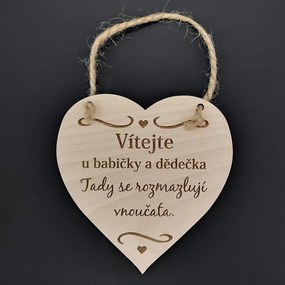 AMADEA Drevené srdce s textom Vitajte u babičky a deduška, tu.., masívne drevo, 16 x 15 cm
