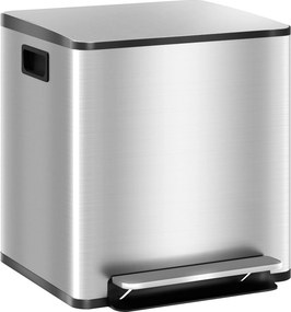 HOMCOM 2-komorový 15L kuchynský odpadkový kôš s tichým uzáverom, nerezová oceľ a PP, 41,8x36,7x44 cm, Strieborná | Aosom