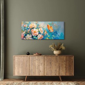 Obraz - Motýľ a kvety, olejomaľba II. (120x50 cm)
