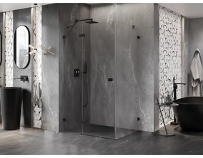 Mexen Lunar, výklopný sprchový kút ľavý 75 x 70 cm, 8mm číre sklo, čierny profil, 834-075-070-70-00-L