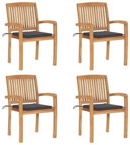 Stohovateľné záhradné stoličky s podložkami 4 ks tíkový masív 3073210