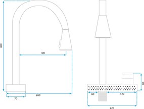 Rea Conor, kuchynská batéria h-400, zlatá matná, REA-B6312