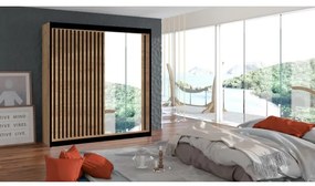 Šatníková skriňa so zrkadlom SANTINO 203x215 cm dub craft/čierna