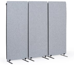 Akustický paraván, deliaca stena 160 x 60 cm, 3 ks v balení, 100% polyester, spojiteľná na zips, sivá