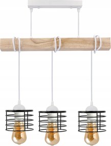 BERGE LED závesné stropné svietidlo, drevené, biele, 3xE27, loft pružina