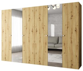 Šatníková skriňa 300 cm Parna 2 (dub artisan + strieborná). Akcia -20%. Vlastná spoľahlivá doprava až k Vám domov. 1125955