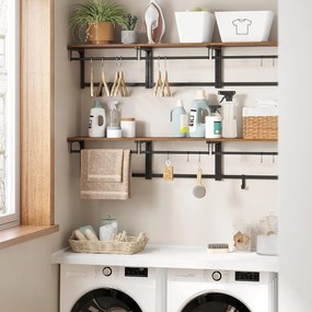 Nástenný vešiak s 8 háčikmi a policou, rustikálny hnedý