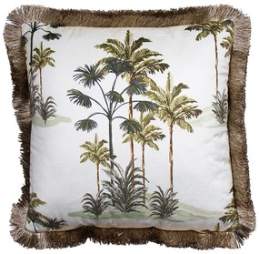 Zamatový krémový vankúš s palmama a třásňovitým okrajom - 45 * 45 * 10cm